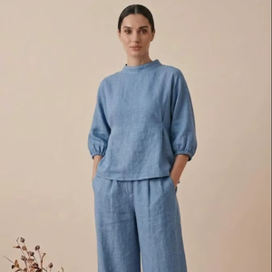 Vestido Maxi de Algodón Sólido con Cuello Redondo, Mangas Cortas, Bolsillos, Corte Recto, Holgado, Informal, para Uso Diario, Largo hasta el Suelo - Product Image 1