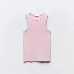 Débardeur côtelé gris pour femme, col rond, décontracté, court, respirant, mélange de coton, rubans écologiques, style hip-hop - Product Image 3