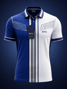 Chemise à manches courtes pour homme RITS, unie, respirante, tricotée, écologique, avec poche, polyester/coton, style sportif, bleu et blanc, pas cher - Product Image 1