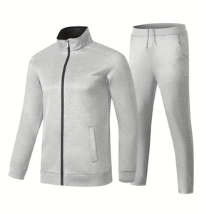 Ensemble de survêtement unisexe gris uni à manches longues avec fermeture éclair sur le devant, pantalon et sweat-shirt, vêtements décontractés d'automne, respirant, coupe régulière, taille adulte - Product Image 1