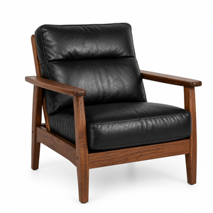 Mid Century Modern Genuine Leather Lounge Chair Solid Wood Accent Armchair Living Room Hotel Office Bedroom Modern Luxury Design - Product Image 1