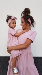 Mini traje con volantes para bebé, rosa, elegante, a juego, de tela de algodón suave y transpirable, para familia - Product Image 2