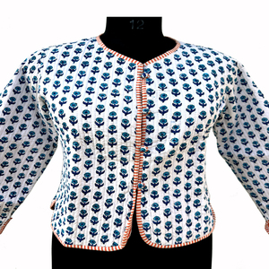 เสื้อแจ็คเก็ตขนแกะผู้หญิงแบบสั้นสำหรับฤดูหนาว พิมพ์ลายบล็อกอินเดียด้วยมือ ระบายอากาศได้ดี ติดกระดุม กลับด้านได้ ผลิตจากผ้าฝ้าย 100% ขายดี - Product Image 3