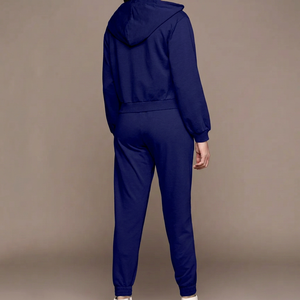 Conjunto Deportivo Unisex de Forro Polar con Capucha, Color Sólido, Manga Larga, Cintura Elástica, Estilo Casual de Primavera, Corte Holgado, Poliéster/Algodón - Product Image 2