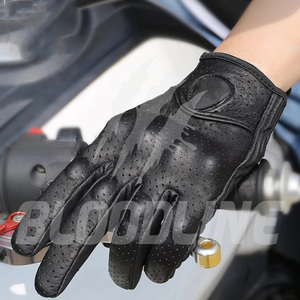 Sporty Black Sheepskin Motorcycle <b>Gloves</b> With <b>Touchscreen</b> Fingertips And Protective Shell For Cycling - Product Image 3