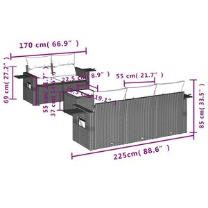 Ensemble de canapés de patio en polyrotin noir, 6 pièces, avec coussins, meubles d'extérieur - Product Image 3