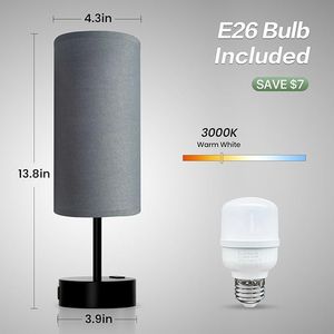 Lampada da Tavolo in Lino Dimmerabile a 3 Livelli con Porte di Ricarica USB A+C, Piccola Lampada da Comodino con Controllo Touch e Presa AC - Product Image 6