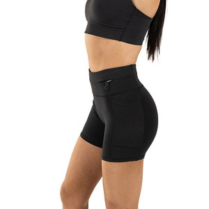 High Performance Quick Dry Compression Shorts for Women Skinny Fit Nylon/Spandex Material Sporty Style <b>Elastic</b> <b>Waist</b> Pockets - Product Image 2
