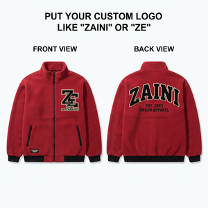 240 GSM Premium Polar Fleece <b>Jacket</b> Stand <b>Long</b> Front Red Black Contrast Rib Cuff Hem Full Zip Custom Embroidery Print OEM ODM - Product Image 1
