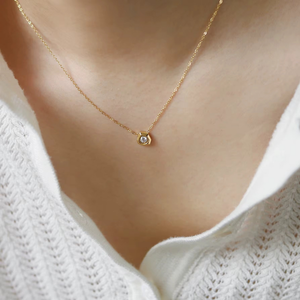 Collar de Plata de Ley 925 con Colgante Delicado de Zirconia Redonda de 0.50 CT con Engaste de Bisel, Cadena de Eslabones, Regalo de Compromiso para Mujer - Product Image 2