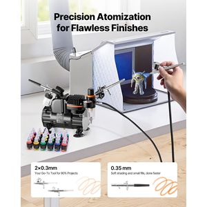 Kit Aerografo 1/6 HP con Aerografi Professionali a Doppia Azione e 3 Punte con Tubo per Decorazione Torte con Vernice Acrilica - Product Image 2