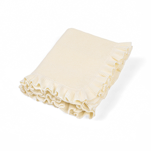 Wholesale Eco-Friendly Vietnam Ruffle Baby <b>Throw</b> Blanket Solid Color Cute Spring & Autumn 289g-290g <b>Knitted</b> 100% Cotton Premium - Product Image 1