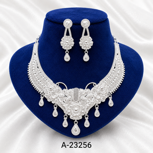 A-23189เครื่องประดับงานแต่งงานแบบคลาสสิกของผู้หญิงต่างหูสร้อยคออัลลอยชุบทองลายดอกไม้ - Product Image 6