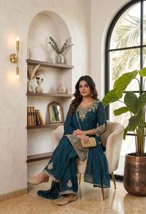 Ensemble Kurti Salwar indien pakistanais brodé, vert, trois pièces, pour mariage, fête, femmes - Product Image 5
