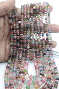 Collier de perles de tourmaline naturelle multicolore 4-8 mm, 16-18 pouces, perles rondes lisses, pierres précieuses, style statement - Product Image 3