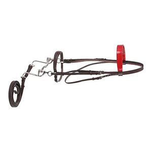 บังเหียนม้าหนังพร้อมสายรัดจมูกสีแดงและบิตโลหะสำหรับขี่ม้า - Product Image 3