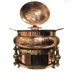 Traditional Style Exclusive <b>Copper</b> Chafing Dish with Brass Lid Holder and Sigdi Stand - Product Image 5