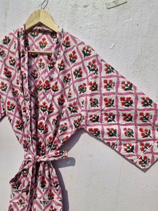 Geometric Floral Print Cotton <b>Kimono</b> Robe Women <b>Beach</b> Cover Up Lightweight Lounge Wear Bathrobe Casual Wrap Dress - Product Image 5