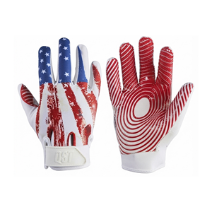Gants de football américain avec imprimé drapeau USA, paume antidérapante, pour receveur, ajustement extensible pour homme, logo personnalisé, OEM ODM, compatibles écran tactile, qualité supérieure - Product Image 1