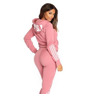 Conjunto de 2 piezas para mujer, rosa, antiarrugas, de forro polar, poliéster/nailon, manga larga, cierre con cordón, estampado de letras, joggers casuales con detalles laterales - Product Image 3