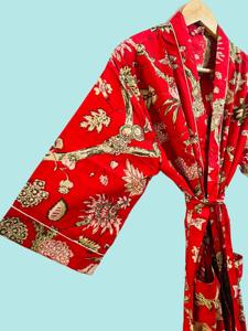 Printed Kimono Robe Dress for Women Summer Beach Bohemian Sleepwear with Belt Daily Life Style Cotton V-neck with Long Sleeve - Product Image 3