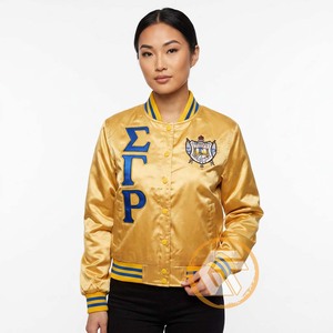 Veste universitaire personnalisée Sigma Gamma Rho en satin brodé et matelassé, de haute qualité, respirante, imperméable, avec boutons - Product Image 3