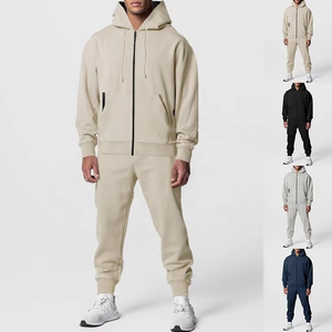 Ensemble de jogging pour homme de haute qualité, 100 % polyester, coupe ample, fermeture éclair intégrale, doublure polaire, sweat à capuche uni et pantalon de jogging. - Product Image 1