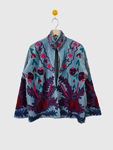 Veste à col mandarin brodée à la main avec des motifs floraux, manches longues, taille plus, vêtements d'automne pour femmes adultes - Product Image 1