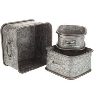 Jardinière ovale rustique en métal galvanisé, pot à fleurs vintage côtelé en zinc avec poignée en bois, seau décoratif de style industriel et fermier pour jardin - Product Image 5