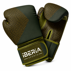 Gants de boxe IBERIA Premium vert olive noir, motif tissé, gants d'entraînement, logo personnalisé, OEM ODM, équipement de boxe en gros - Product Image 1