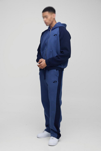 Survêtement de luxe pour homme, décontracté, automne-hiver, bicolore, raglan, fermeture éclair intégrale, deux pièces, sweat à capuche et pantalon de survêtement, logo personnalisé OEM - Product Image 2
