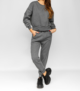 Sweat-shirt gris uni pour femme, col rond, coupe ample, décontracté, pour l'automne, avec poches latérales, 100% coton, poids moyen - Product Image 4
