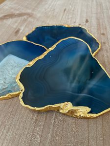 Irregular Shape Blue <b>Agate</b> Stone <b>Coaster</b> Gold Edged Handmade Mats For Table Decor Glam Style - Product Image 6