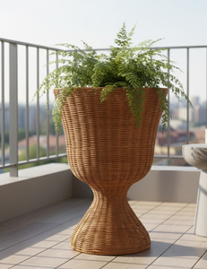 Macetero de ratán natural tejido a mano con pedestal, soporte decorativo de mimbre con base para plantas de interior y exterior, de Vietnam. - Product Image 3