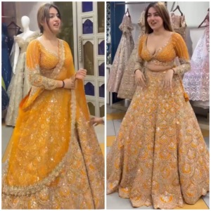 Indian Wedding Wear Faux Georgette Lehenga Choli with Embroidered <b>Sequins</b> Mirror Work Heavy <b>Flare</b> Dupatta and Unstitched Blouse - Product Image 2