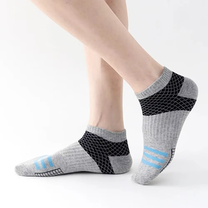 Ankle <b>Socks</b> Gray Black Geometric Pattern Breathable Knitted for Running Adults Summer Thin Fit - Product Image 2