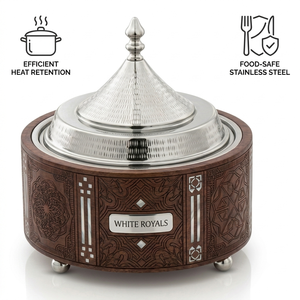 Arabesque Engraved Walnut Wood Finish Durable Eco-Friendly Hotpot Premium Stainless Steel <b>Insulated</b> Casserole Mother Pearl - Product Image 4
