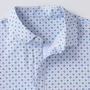 Polo pour homme à imprimé géométrique bleu, manches courtes, fermeture boutonnée, style décontracté, tissu en polyester respirant, haut de golf - Product Image 5