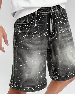 Men's Rhinestone Denim Shorts Heavy Quality Distressed Jean Shorts Custom Logo <b>Y2K</b> Streetwear Wholesale Supplier - Product Image 4