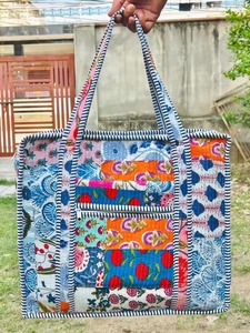 Sac fourre-tout en coton patchwork bohème avec fermeture éclair, imprimé floral, sac de shopping toutes saisons - Product Image 6