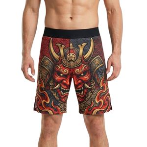 Shorts MMA bleu électrique à design angulaire, avec fentes latérales, en tissu haute performance, pour entraînement de kickboxing pour hommes. - Product Image 5