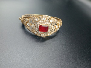 Amaira Jewels Luxury <b>Silver</b> Gold Plated <b>Cuff</b> <b>Bracelet</b> with Ruby and Diamond Inlay for Women Wedding Jewelry - Product Image 4