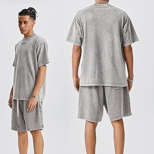 Men Street Style T Shirt Shorts <b>Set</b> Summer Cotton Casual Matching Outfit Loose Fit 2 Piece <b>Set</b> Acid Wash - Product Image 5