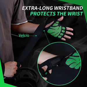 Gants de musculation antidérapants en silicone vert avec support de poignet, demi-doigts, pour entraînement et protection des mains - Product Image 4