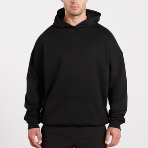Sudadera con Capucha Negra Extra Grande para Hombre, Manga Larga, Color Sólido, Algodón French Terry, Estilo Casual para Otoño, con Bolsillos - Product Image 3