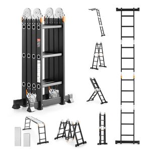 Scala Pieghevole Multiuso da 2,35 m con 3 Gradini, Telaio da 3,65 m, Piattaforma Telescopica da 8,5 m, Altezza Estesa 8,5 m - Product Image 1