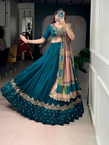New Launching Festival Vichitra <b>Sequins</b> and Thread Embroidery Work Stretchable Wrinkle Free Wedding Lehenga Choli - Product Image 2