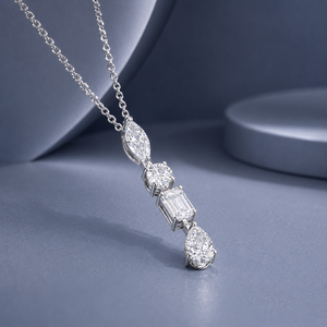 14K White Gold Multi Shape Lab Grown Diamond Drop <b>Pendant</b> for Women Marquise Round <b>Emerald</b> Pear Cut 4 Stone 2.16g - Product Image 1