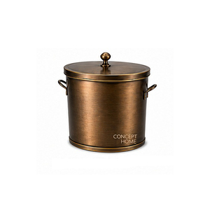 Cubo de Almacenamiento Cilíndrico de Metal con Acabado Antiguo y Tapa, Patrón Geométrico, Contenedor Doméstico para Interiores, Estilo Clásico - Product Image 2