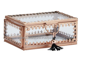 Wholesale Transparent Luxury Glass Jewelry Box with Elegant Design Rose Gold Finished Large Metal & Glass jewelry box - Product Image 1